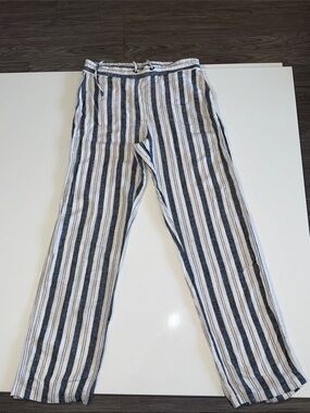 Per Se Navy & White Striped Linen Pants Size S